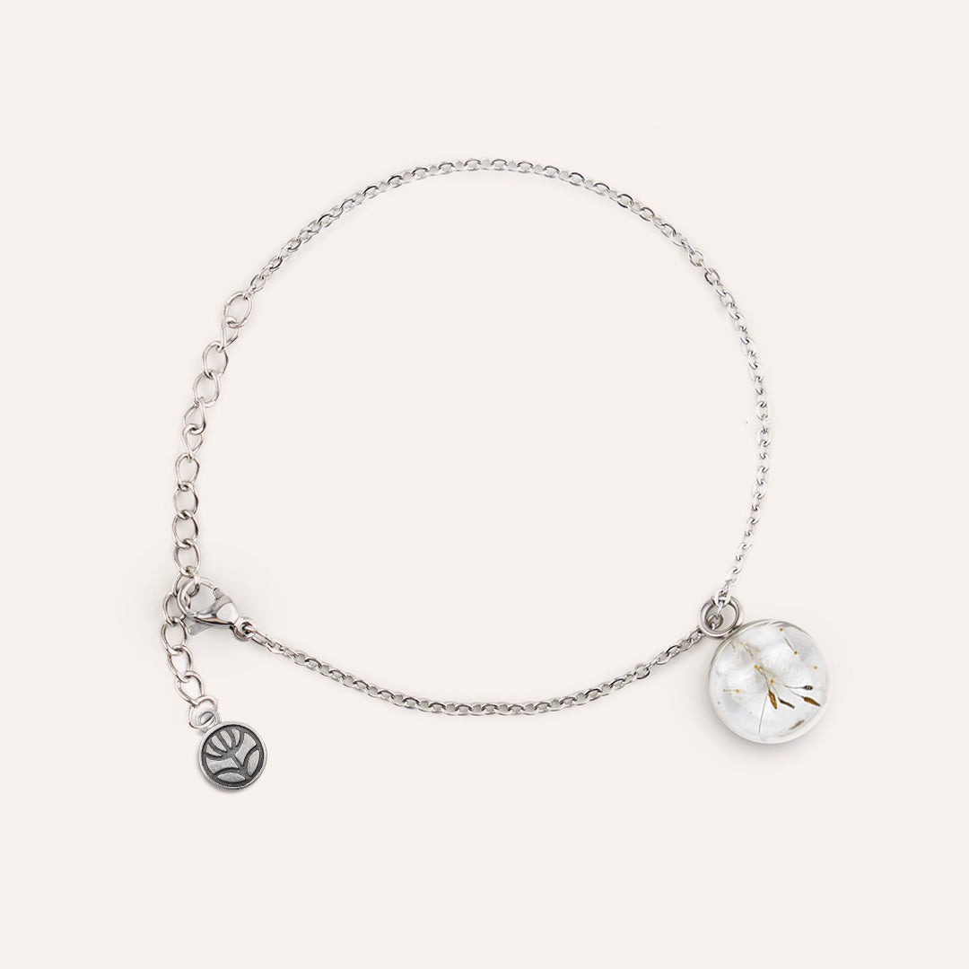 Bracciale in acciaio inox con ciondolo in resina e Fiore Selvatico mag Bracciale in acciaio inox con ciondolo in resina e Fiore Selvatico mag